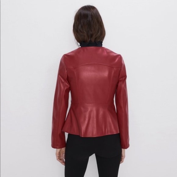 ZARA Faux Leather Red Jacket *MINT CONDITION* - Picture 7 of 8